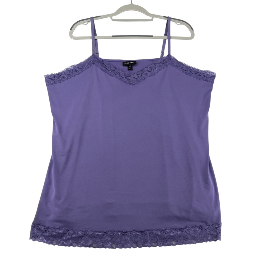 Y2K Fashion Bug Lace Trim Camisole Women Plus 2X Purple V-Neck Adjustable Straps